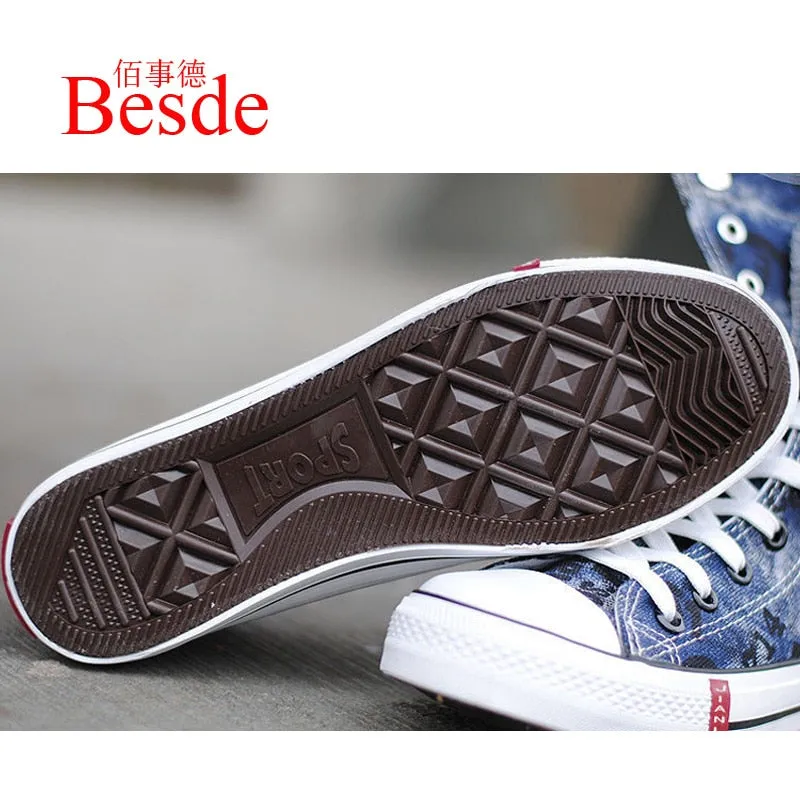 Casual Blue Canvas Vulcanized Shoes Male High Top Sneakers