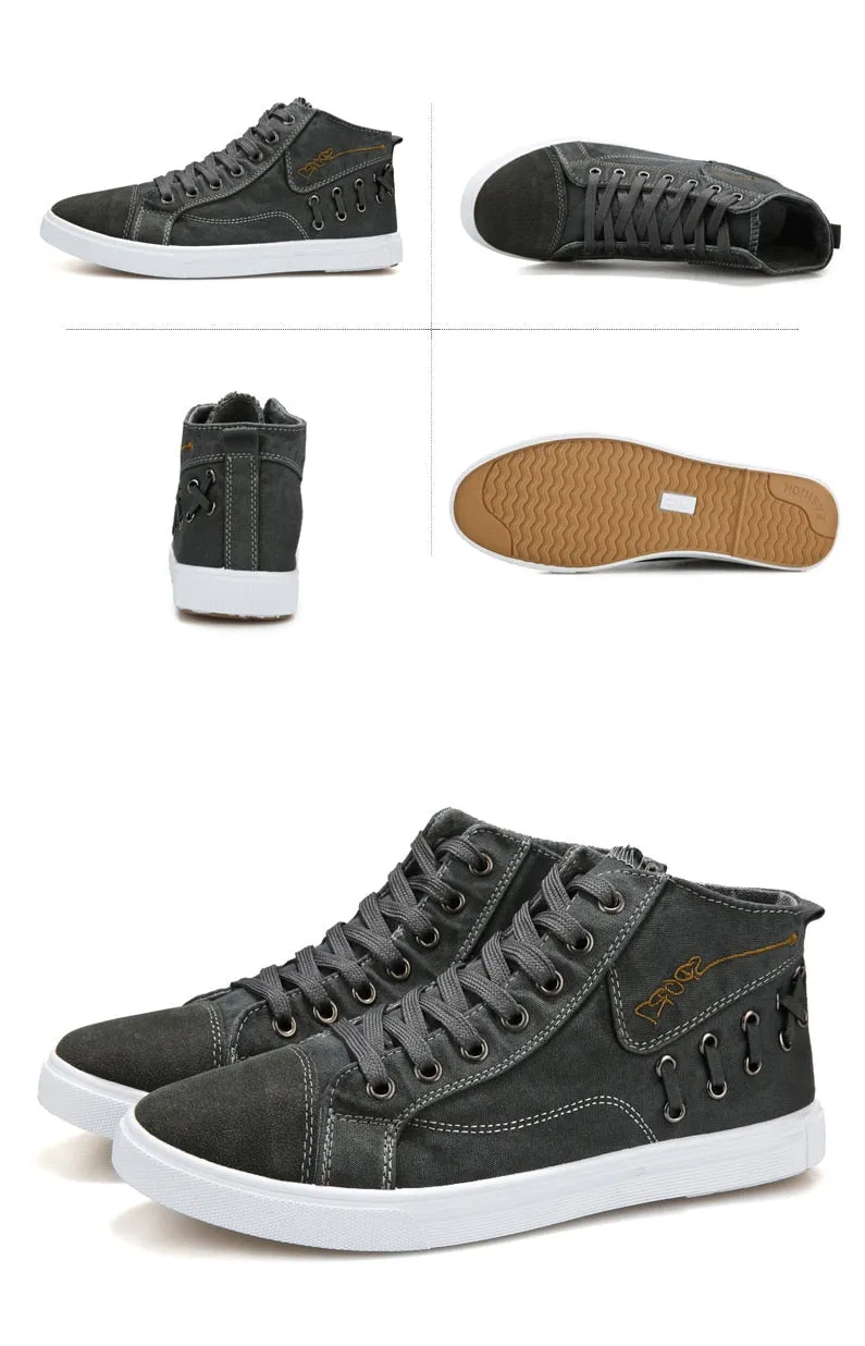 Casual Blue Canvas Vulcanized Shoes Male High Top Sneakers