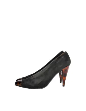 Charles Jourdan Vintage Toe Cap Black Suede Heels