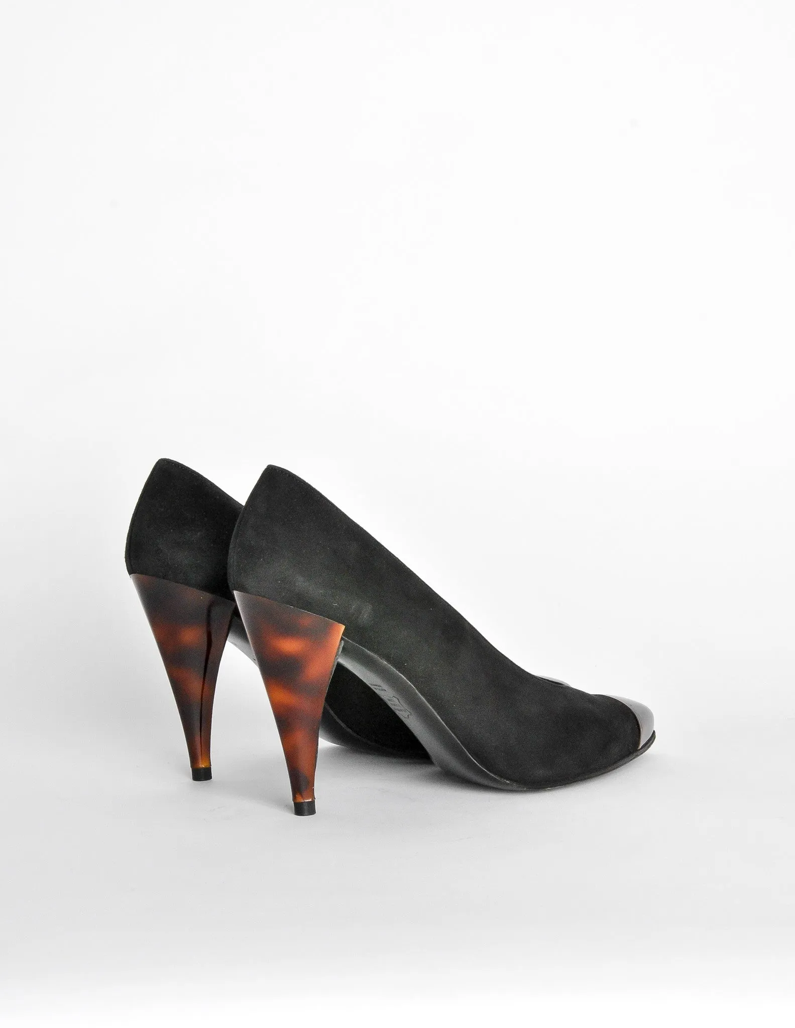 Charles Jourdan Vintage Toe Cap Black Suede Heels