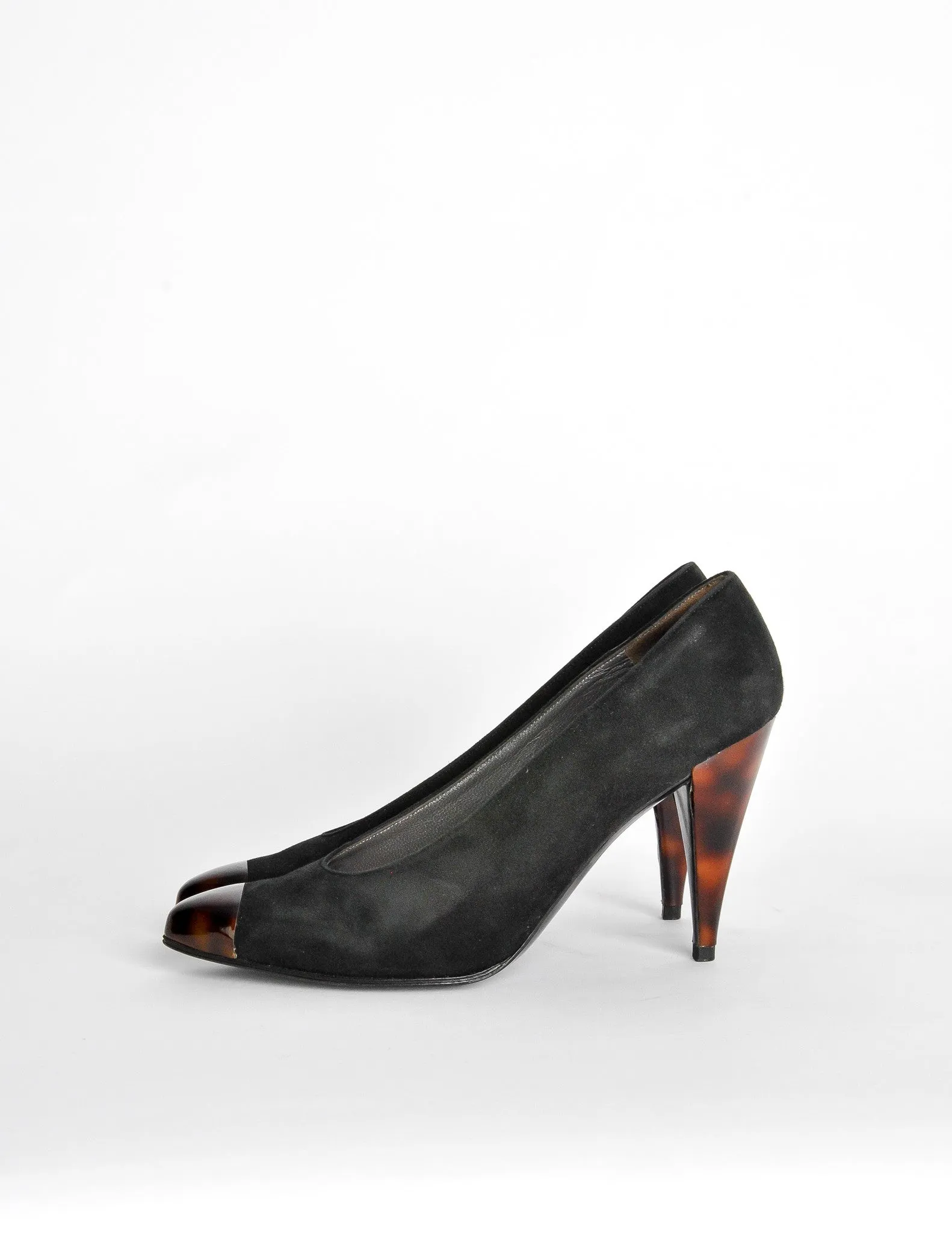 Charles Jourdan Vintage Toe Cap Black Suede Heels