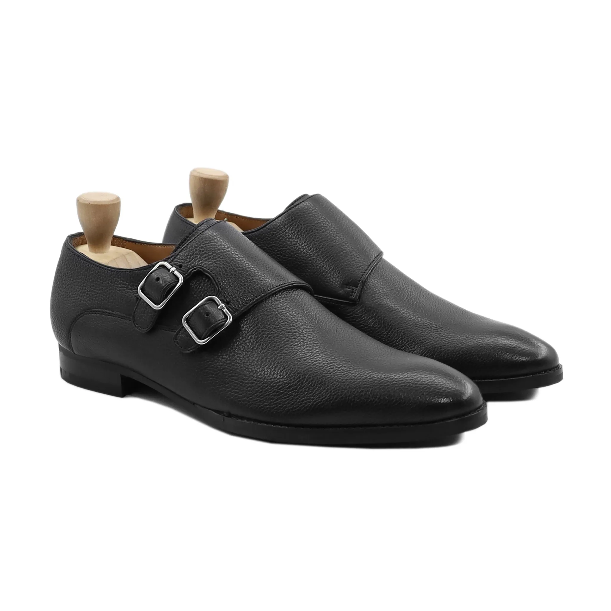 Chernihiv - Men's Black Pebble Grain Leather Double Monkstrap
