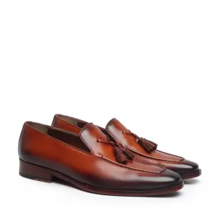Cognac Leather Crossed Tassel Shoe by BRUNE & BARESKIN