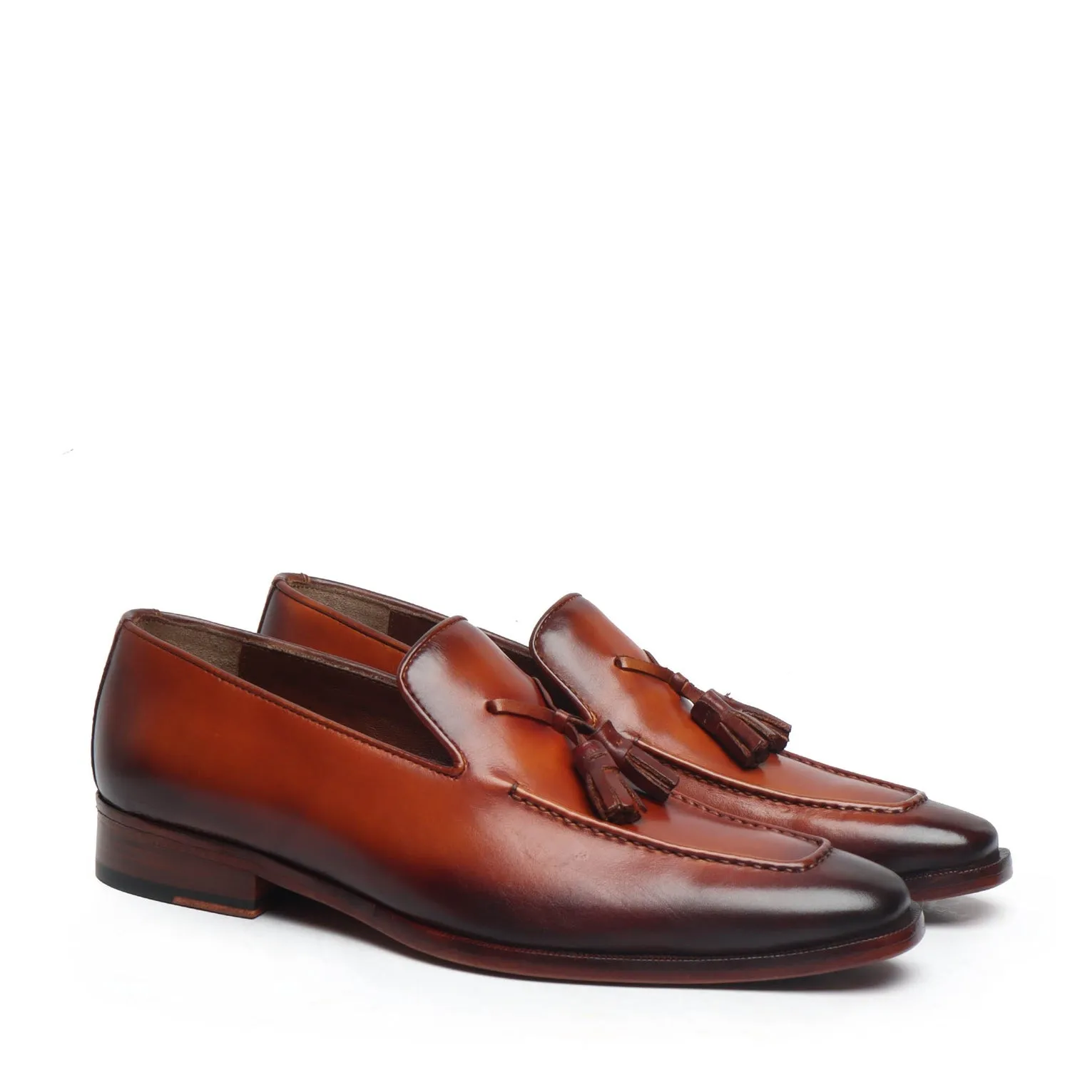 Cognac Leather Crossed Tassel Shoe by BRUNE & BARESKIN