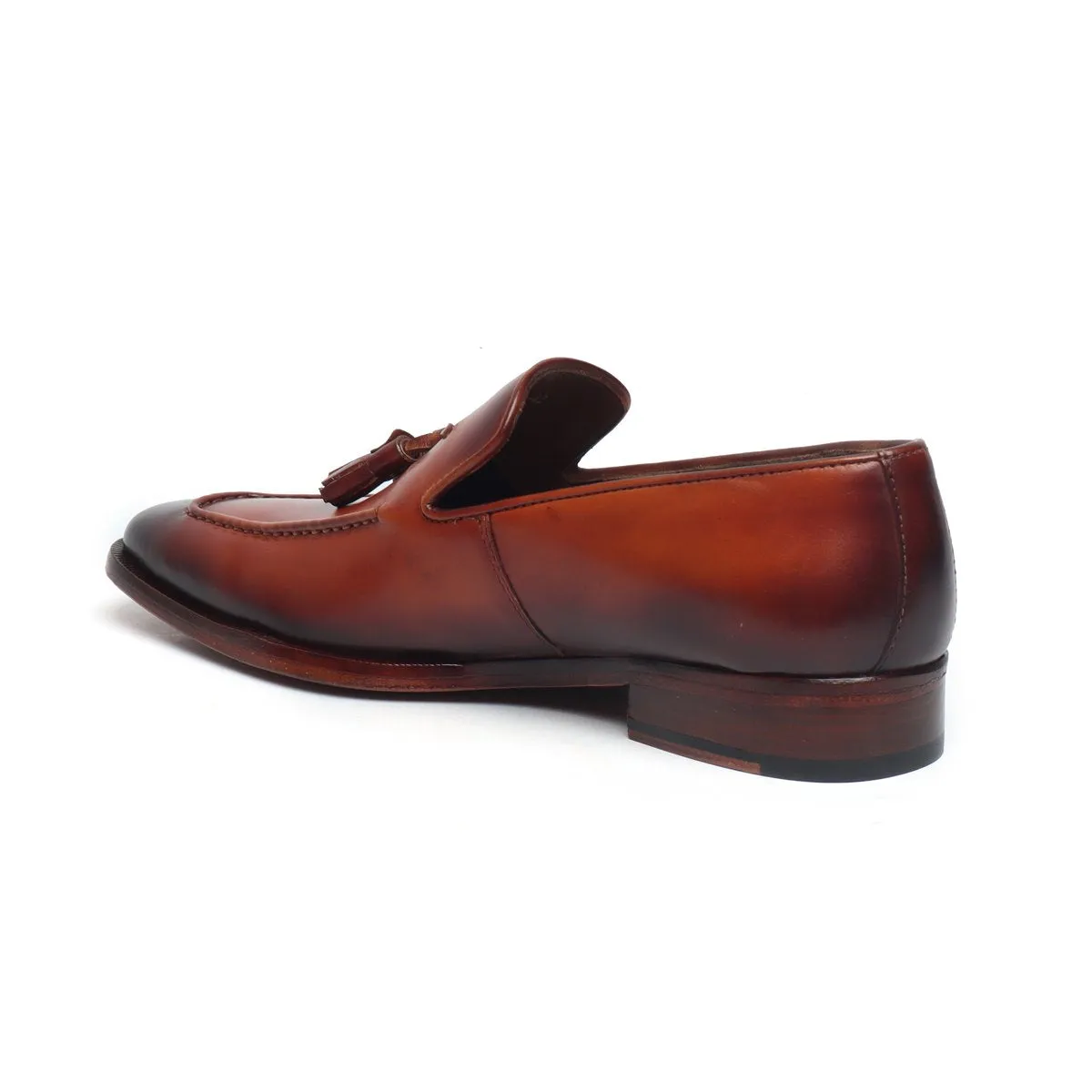 Cognac Leather Crossed Tassel Shoe by BRUNE & BARESKIN