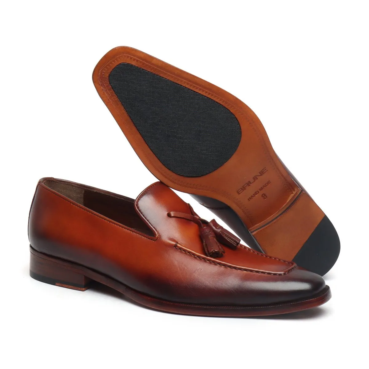 Cognac Leather Crossed Tassel Shoe by BRUNE & BARESKIN