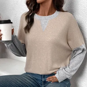 Crew Neck Contrasting Color Splicing Casual Loose Sweater