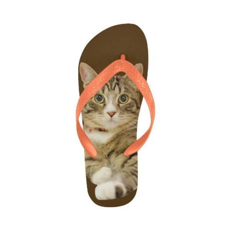 Cute Flip Flops Tabby Cat Unisex Slippers Brown
