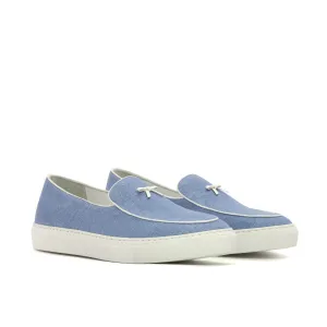 DapperFam King in Blue Linen Men's Linen Belgian Sneaker