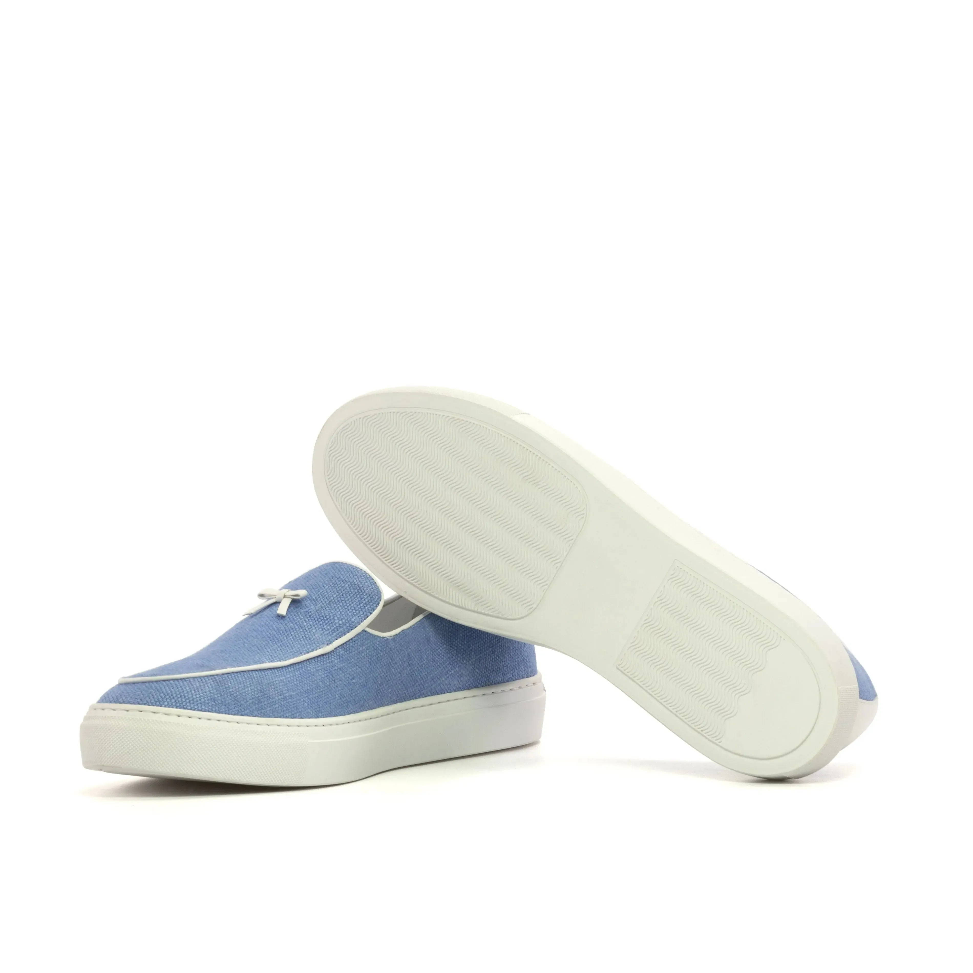 DapperFam King in Blue Linen Men's Linen Belgian Sneaker