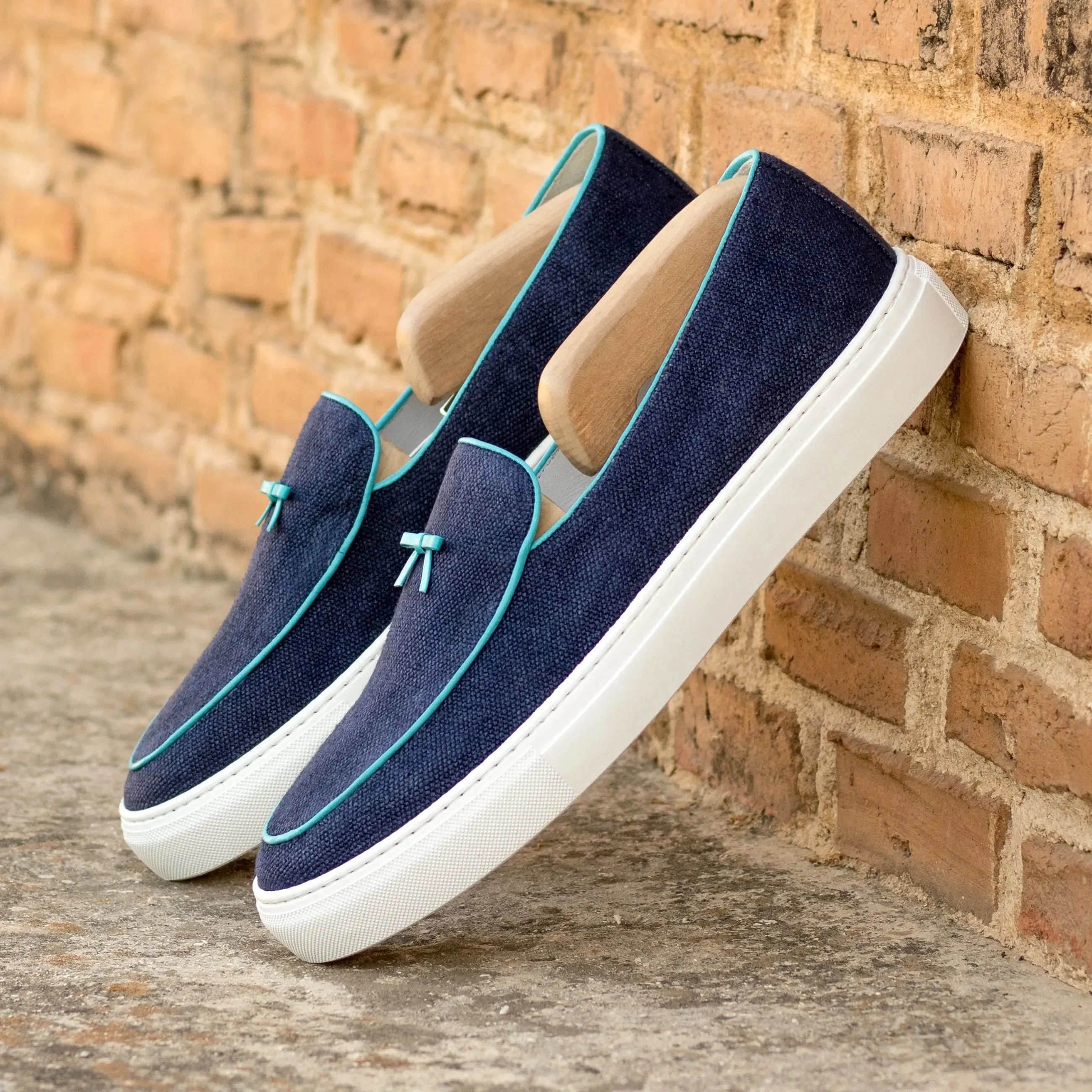 DapperFam King in Navy Men's Linen Belgian Sneaker