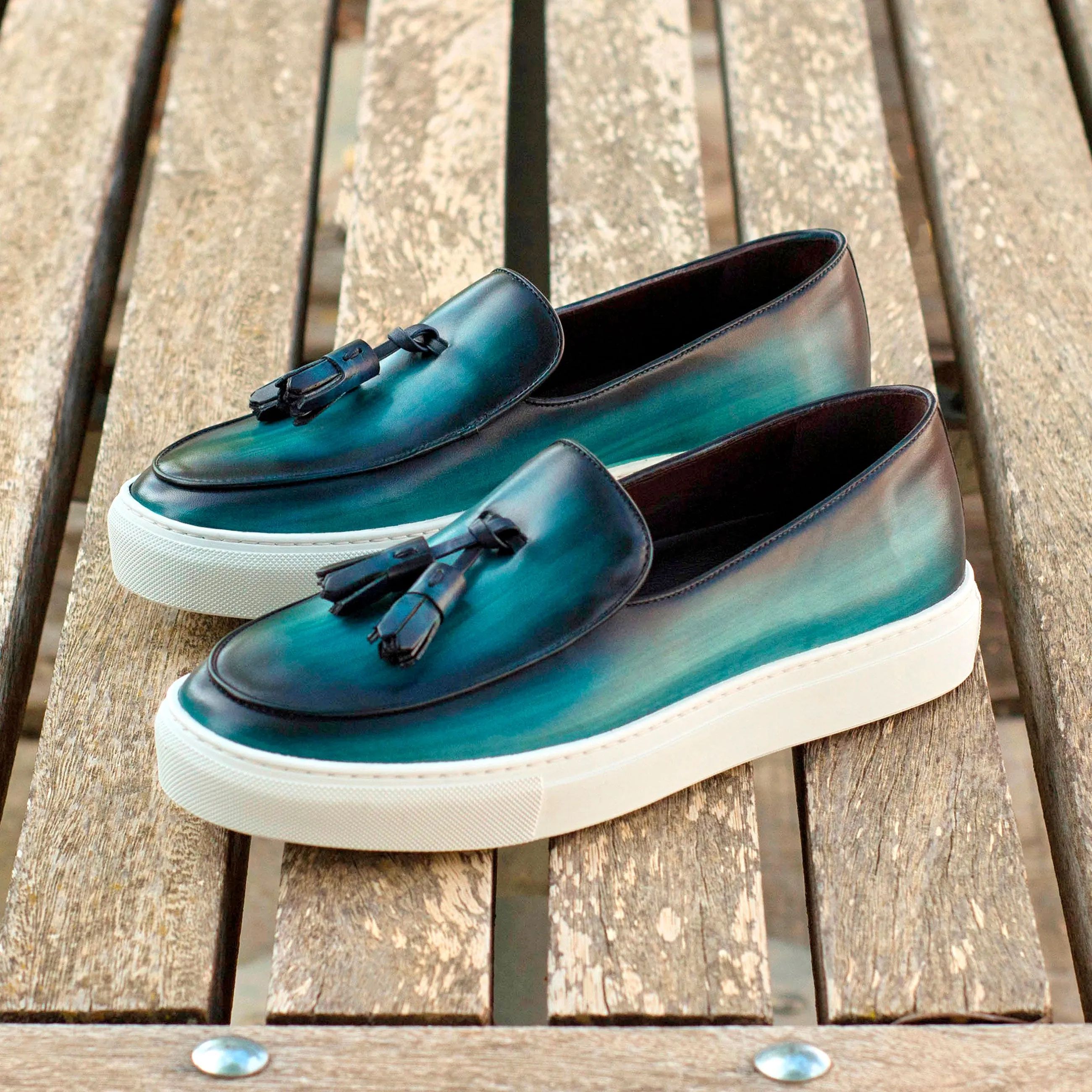 DapperFam King in Turquoise Men's Italian Leather Belgian Sneaker