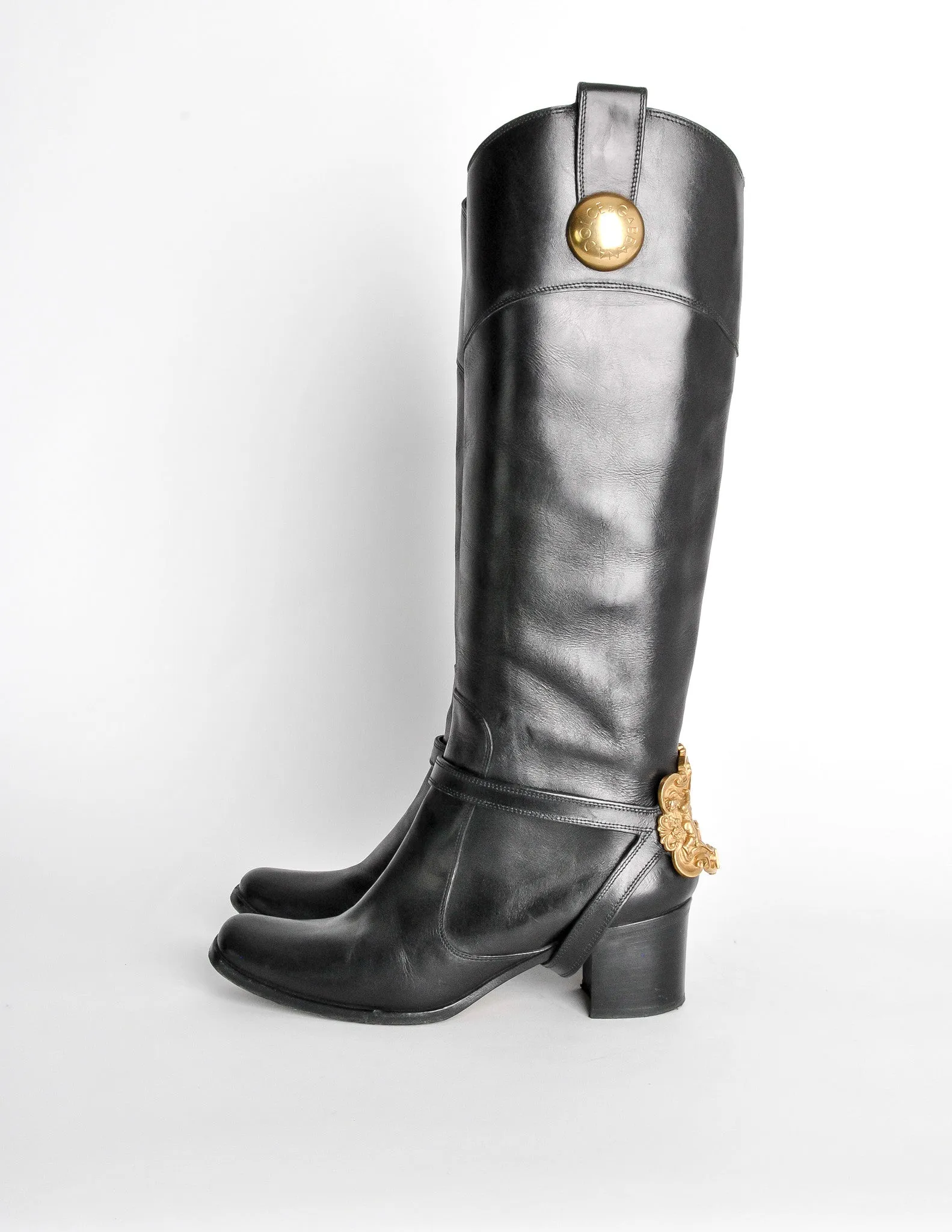 Dolce & Gabbana Vintage Black & Gold Leather Boots