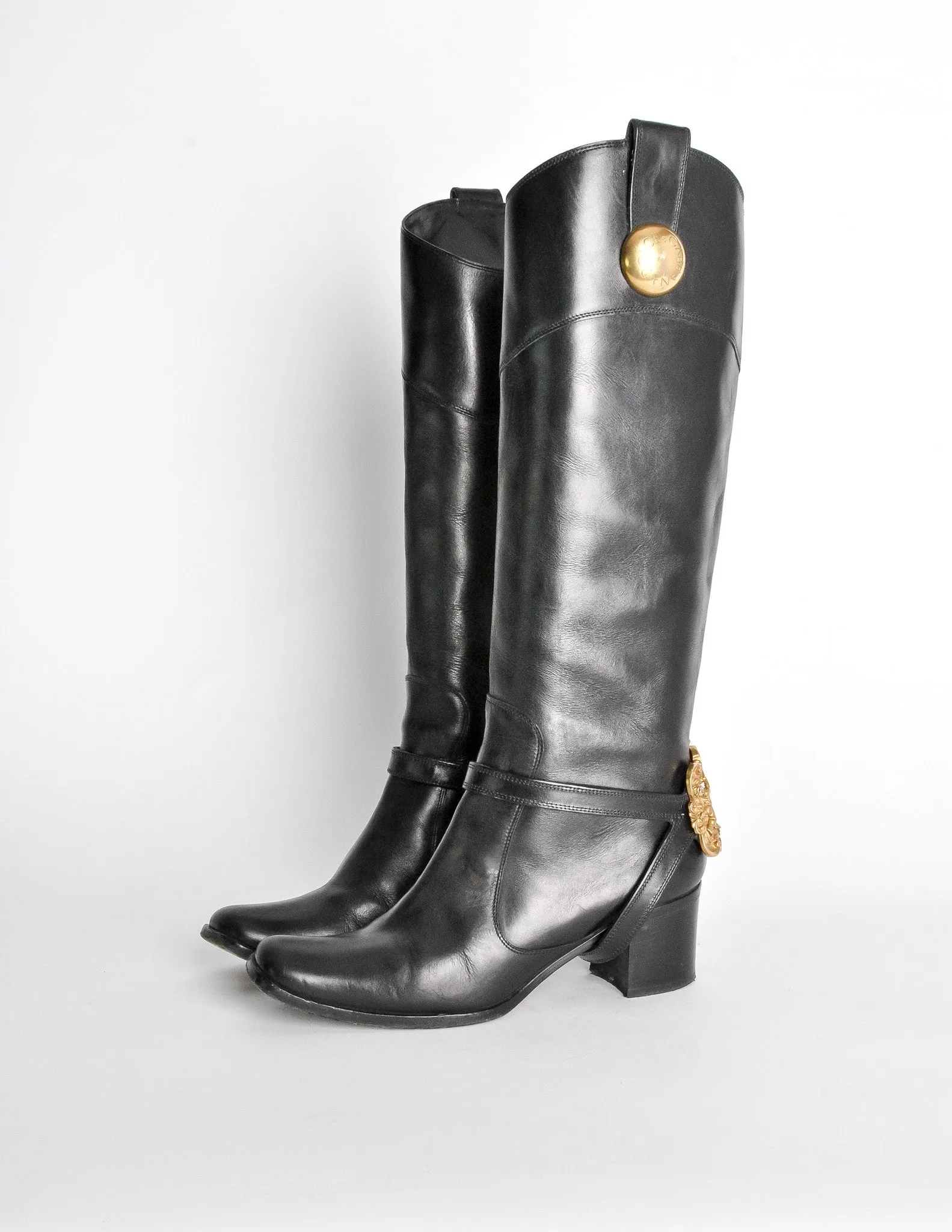 Dolce & Gabbana Vintage Black & Gold Leather Boots