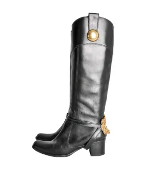 Dolce & Gabbana Vintage Black & Gold Leather Boots