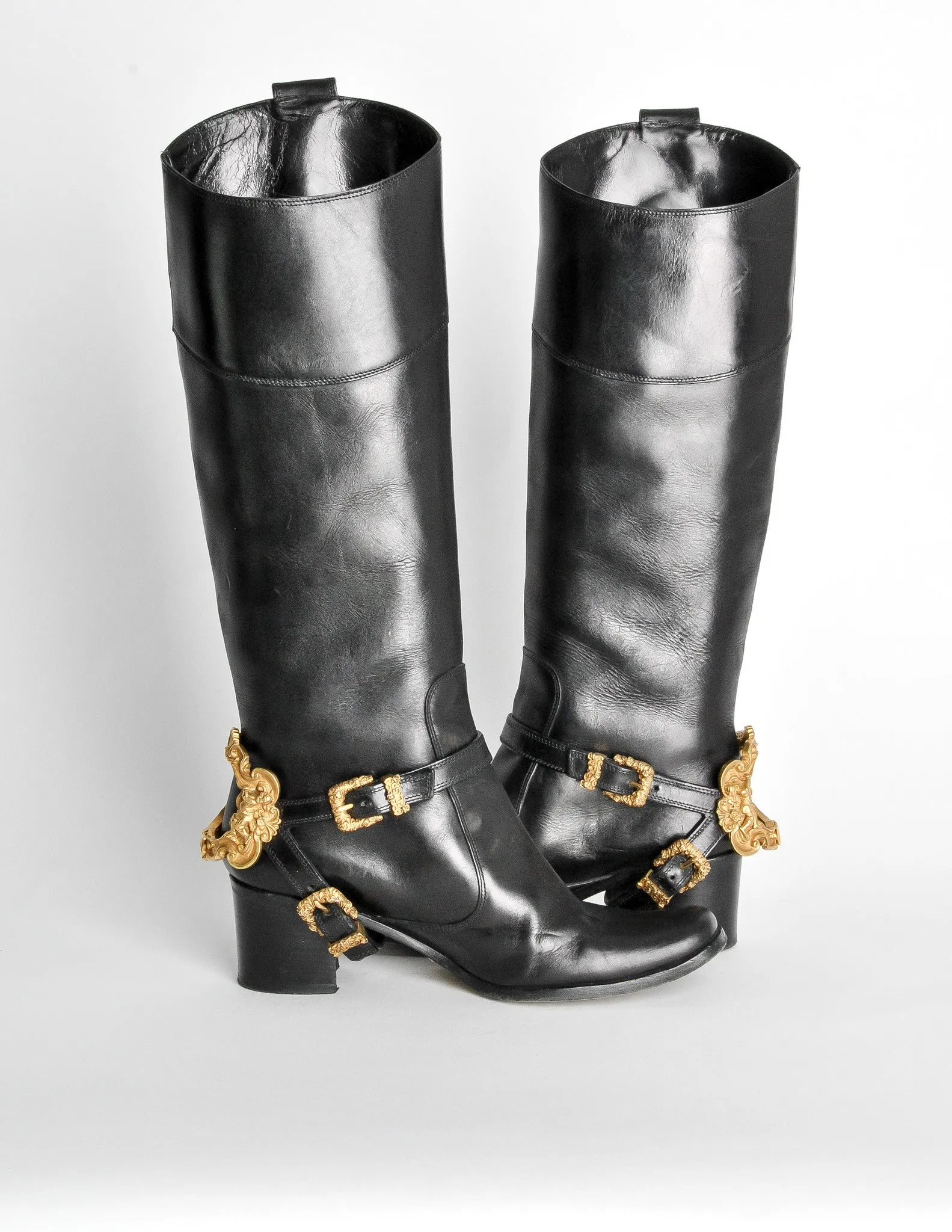 Dolce & Gabbana Vintage Black & Gold Leather Boots