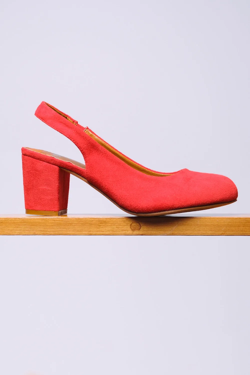 EDITH EXTRA WIDE FIT BLOCK HEEL SLINGBACK SHOES IN RED SUEDE