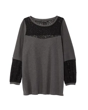 Ellie Lace Pullover | Charcoal Grey / Black