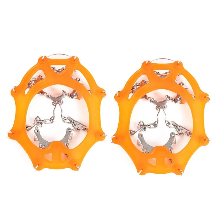 F11-1 11 Teeth 201 Stainless Steel Outdoor Snow and Ice Mountaineering Non-slip Shoes Cover(M Orange)