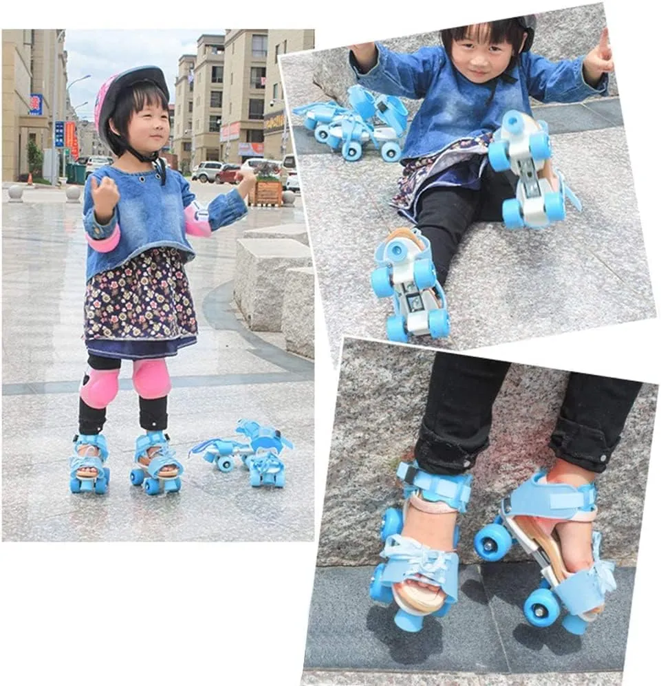 Famous Quality® Adjustable Indoor/Outdoor Quad Dry Roller Skates for Girls and Boys;Age Group 5-12 Years; Metal Plastic, Blue