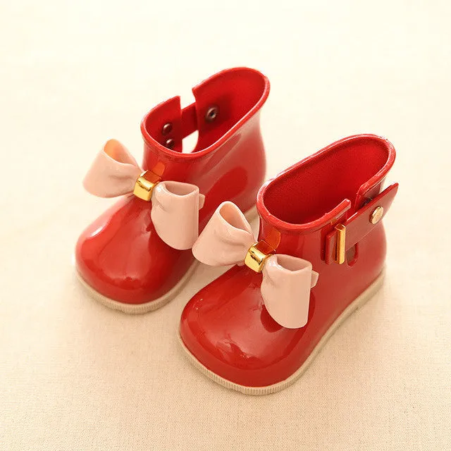 Fashion Children's Rain Boots Autumn Girls Princess Shoes Spring Bow Female Child Rain Boots Waterproof Baby Girls Short Boots