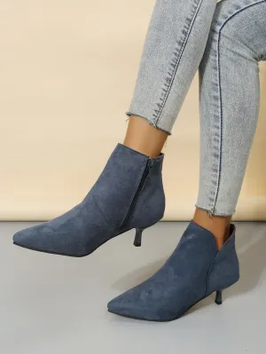 Faux Suede Zipper Side Point Toe Stiletto Heeled Booties