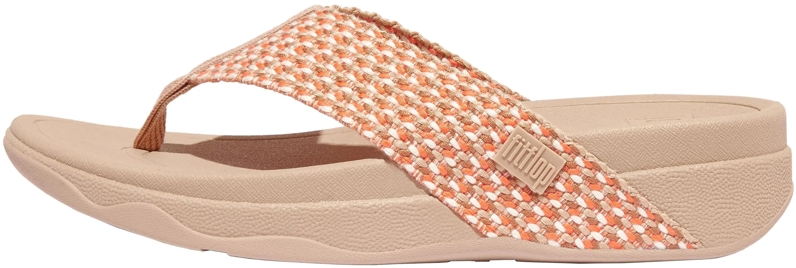 FitFlop Women's Surfa Multi-Tone Webbing Toe-Post Sandals Wedge, Latte Beige Mix