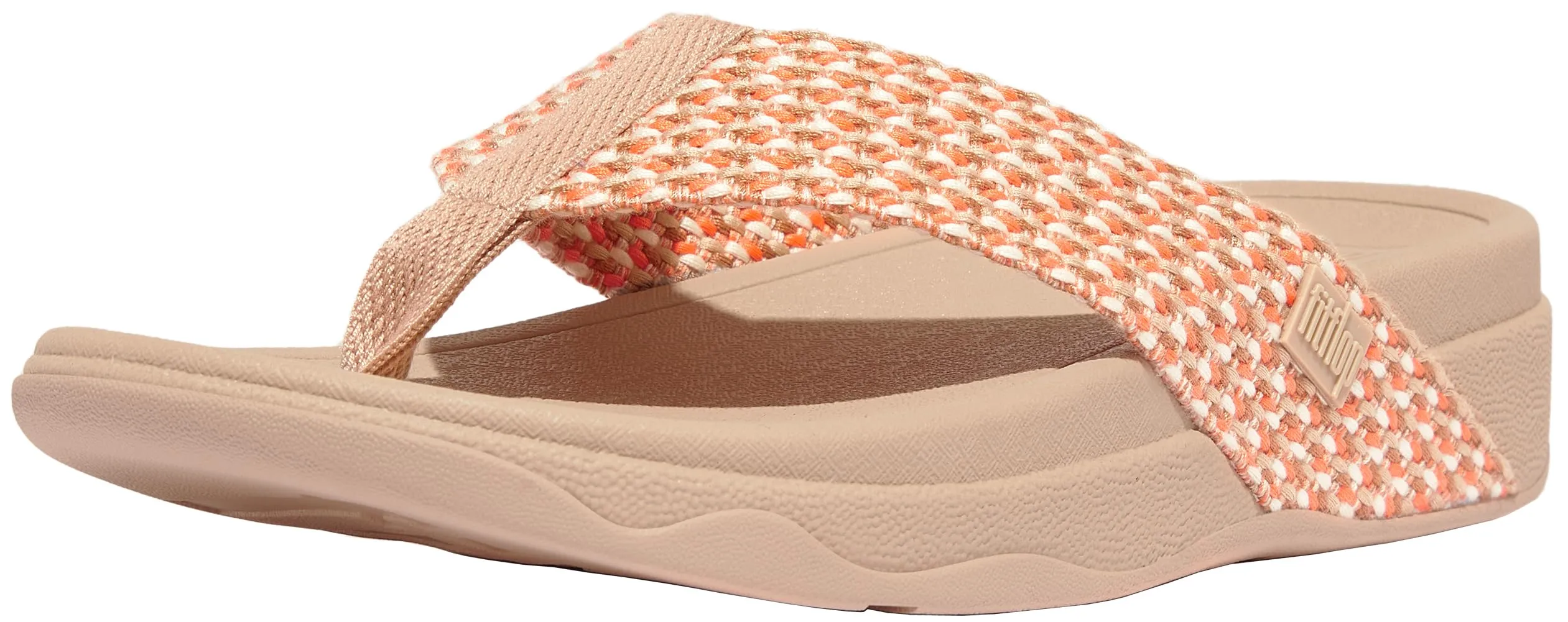 FitFlop Women's Surfa Multi-Tone Webbing Toe-Post Sandals Wedge, Latte Beige Mix