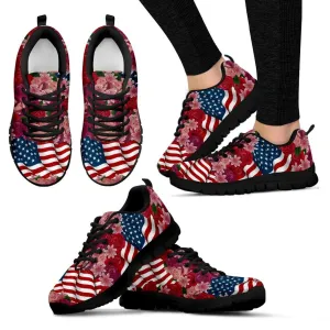 Florist & USA Flag Women's Sneakers|Independence Day Shoes