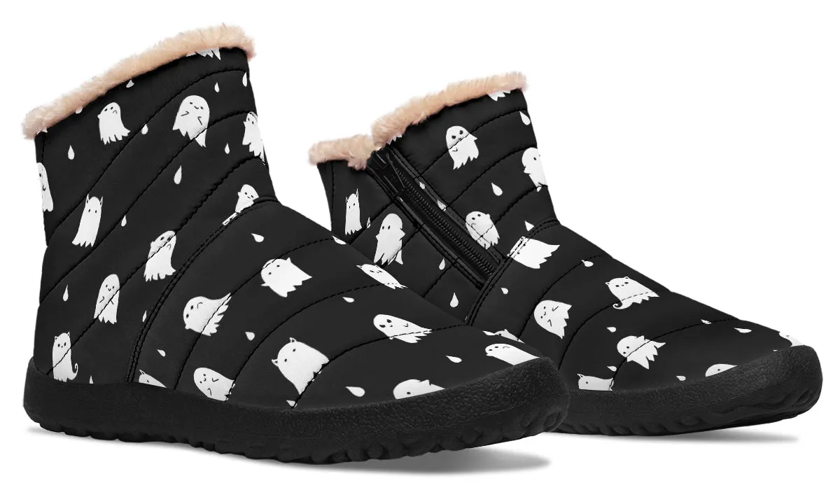 Ghost Party Comfy Winter Boots - Warm Vegan Boots with Side Zipper and Anti-Slip Soles