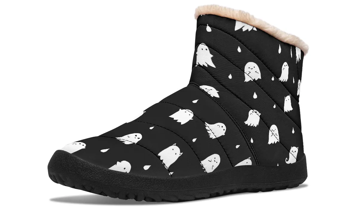 Ghost Party Comfy Winter Boots - Warm Vegan Boots with Side Zipper and Anti-Slip Soles