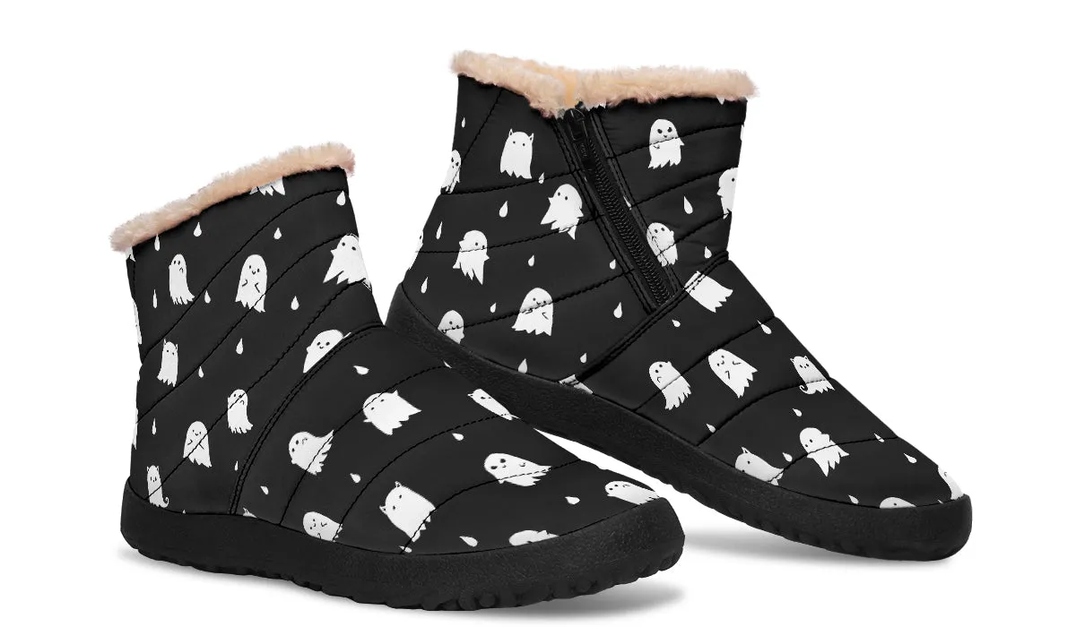 Ghost Party Comfy Winter Boots - Warm Vegan Boots with Side Zipper and Anti-Slip Soles