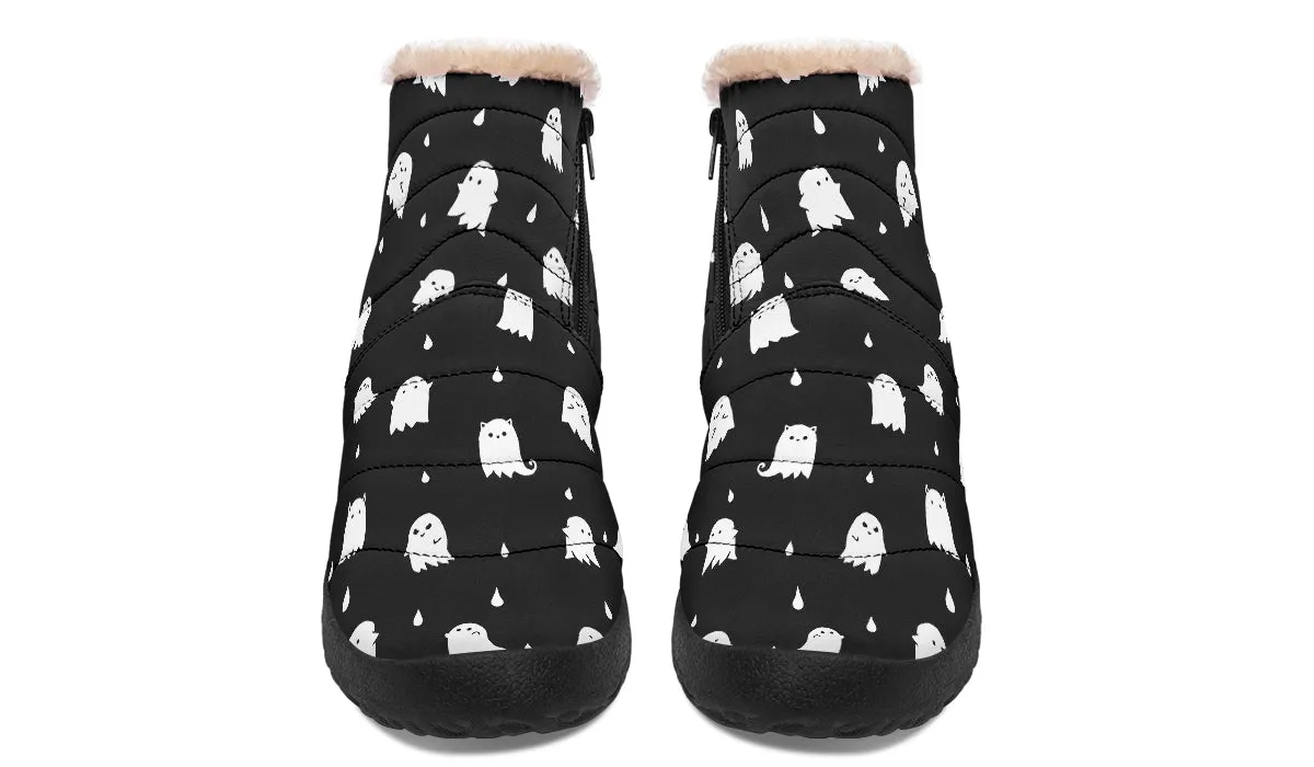 Ghost Party Comfy Winter Boots - Warm Vegan Boots with Side Zipper and Anti-Slip Soles