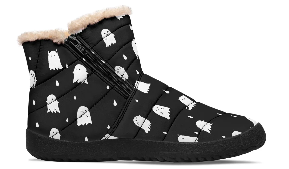 Ghost Party Comfy Winter Boots - Warm Vegan Boots with Side Zipper and Anti-Slip Soles