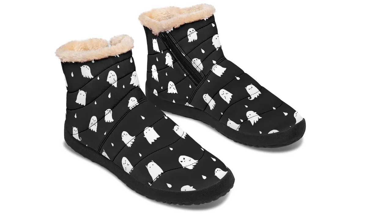 Ghost Party Comfy Winter Boots - Warm Vegan Boots with Side Zipper and Anti-Slip Soles