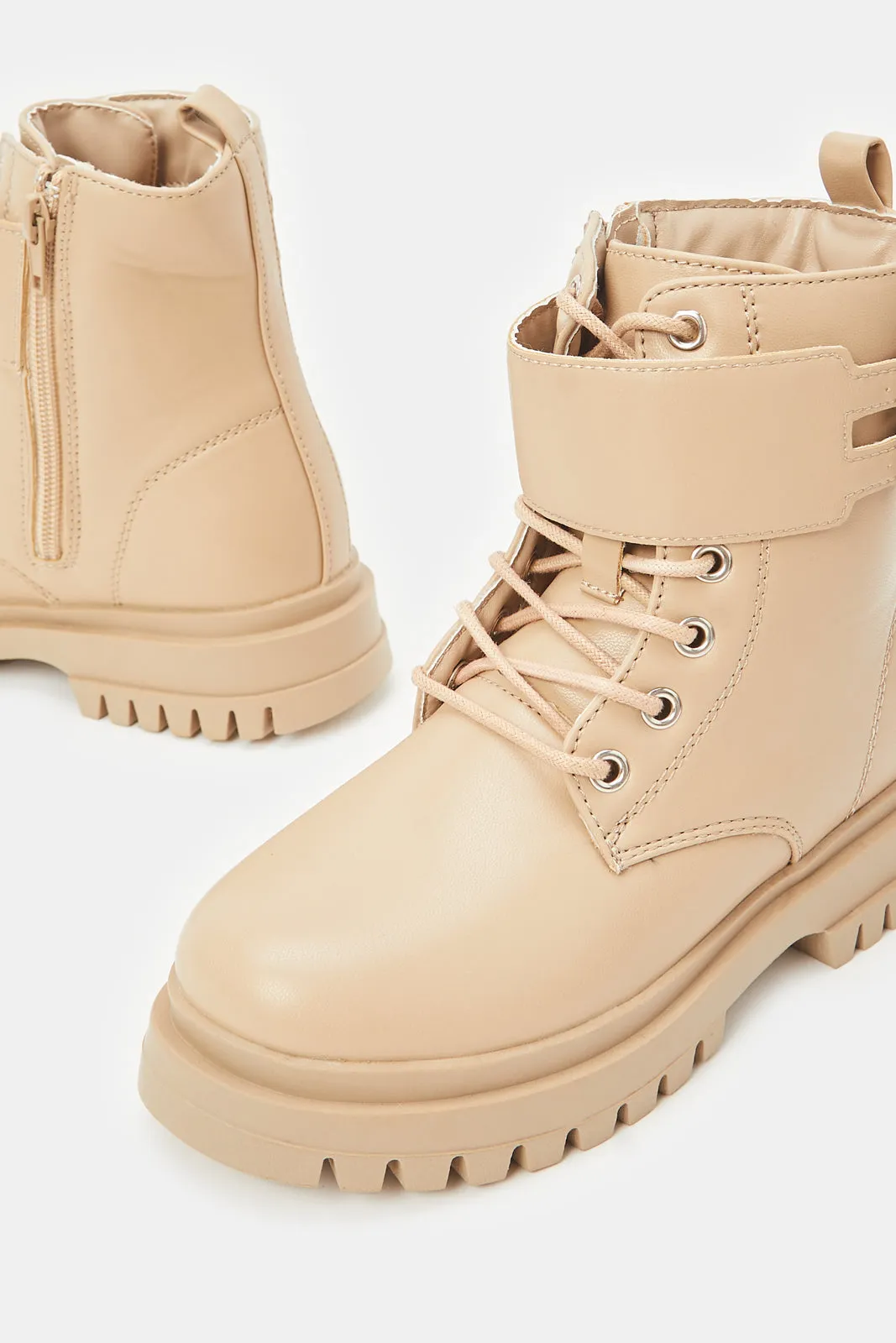 Girls Beige Ankle Length Boots