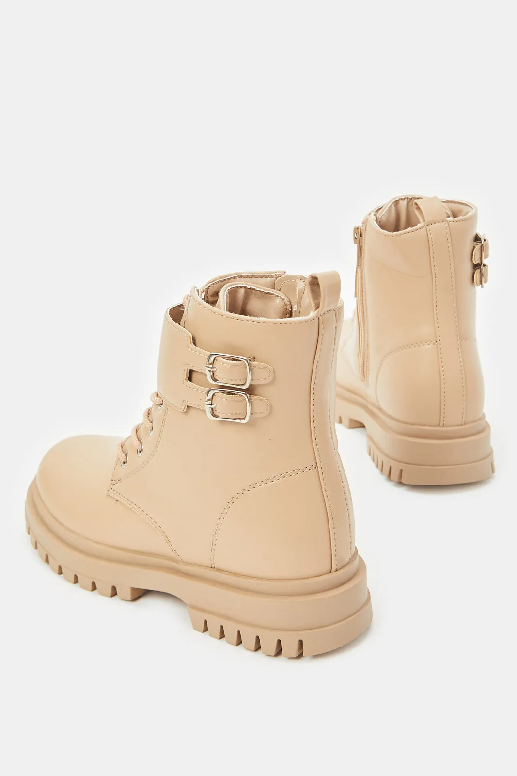 Girls Beige Ankle Length Boots