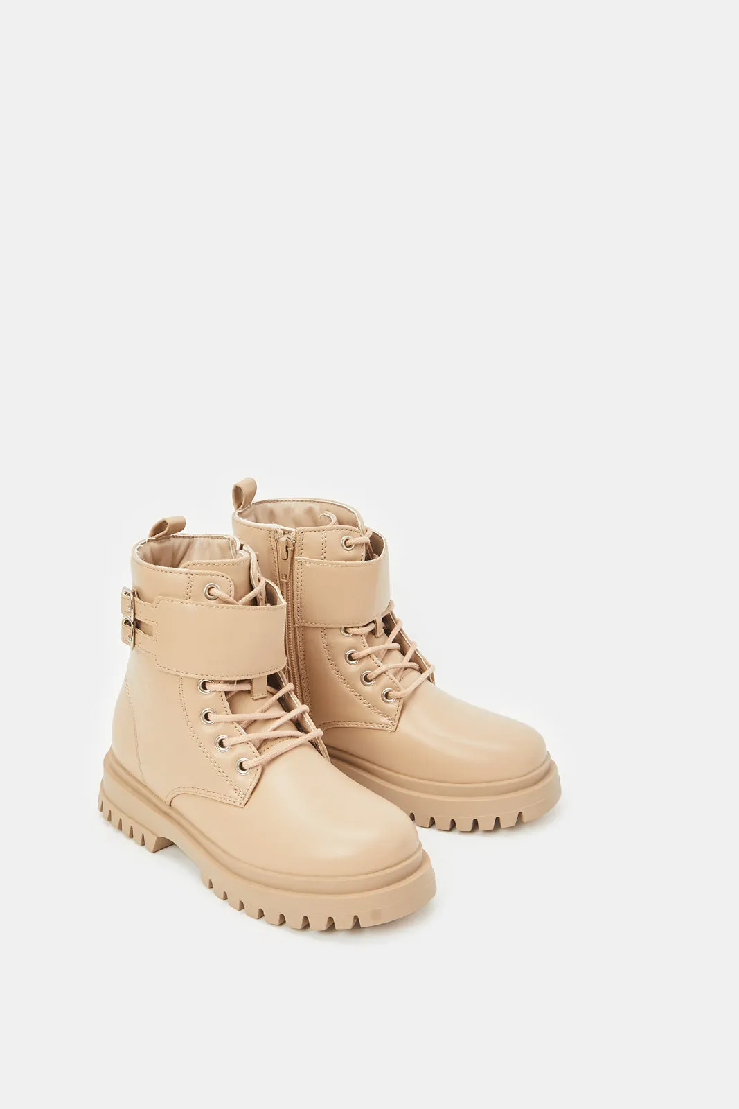 Girls Beige Ankle Length Boots