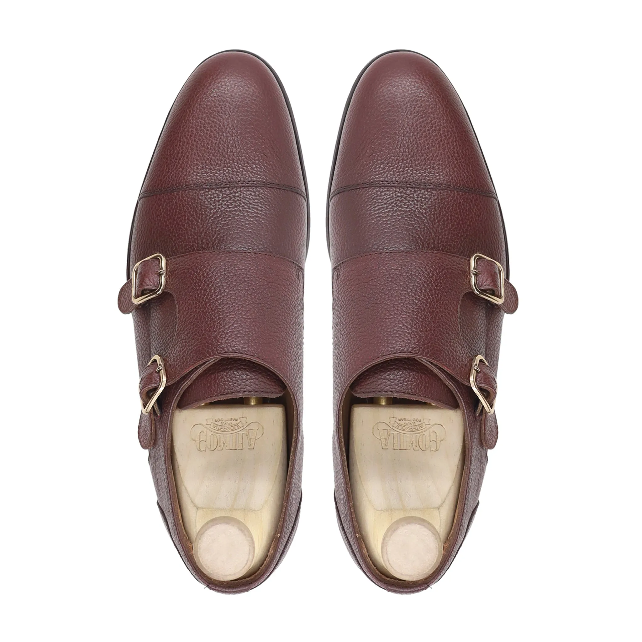 Glacier - Men's Oxblood Pebble Grain Leather Double Monkstrap