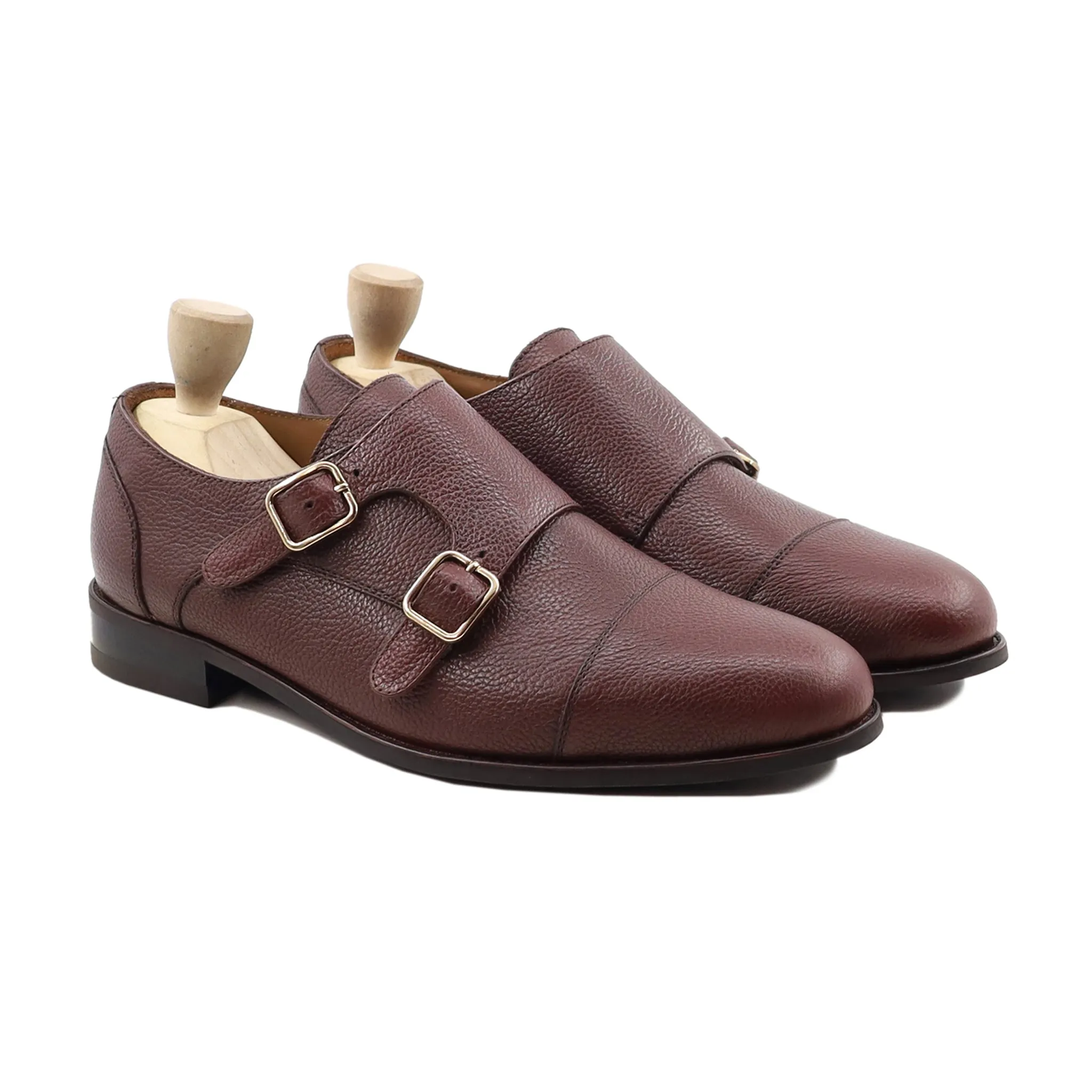 Glacier - Men's Oxblood Pebble Grain Leather Double Monkstrap
