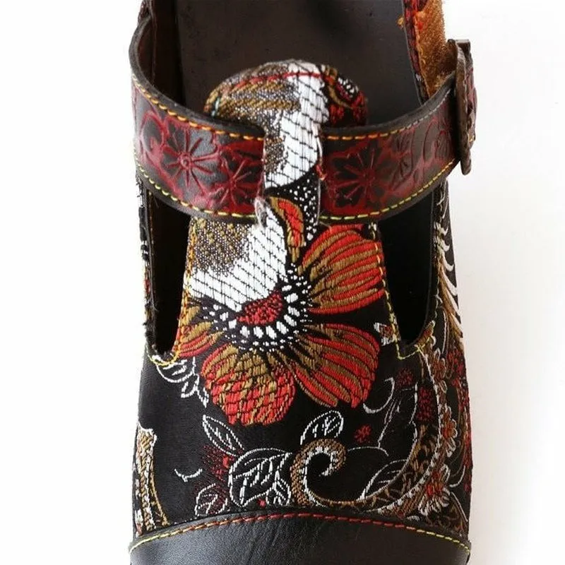 Handmade Embroidered Round Toe Leather Shoes