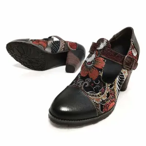 Handmade Embroidered Round Toe Leather Shoes