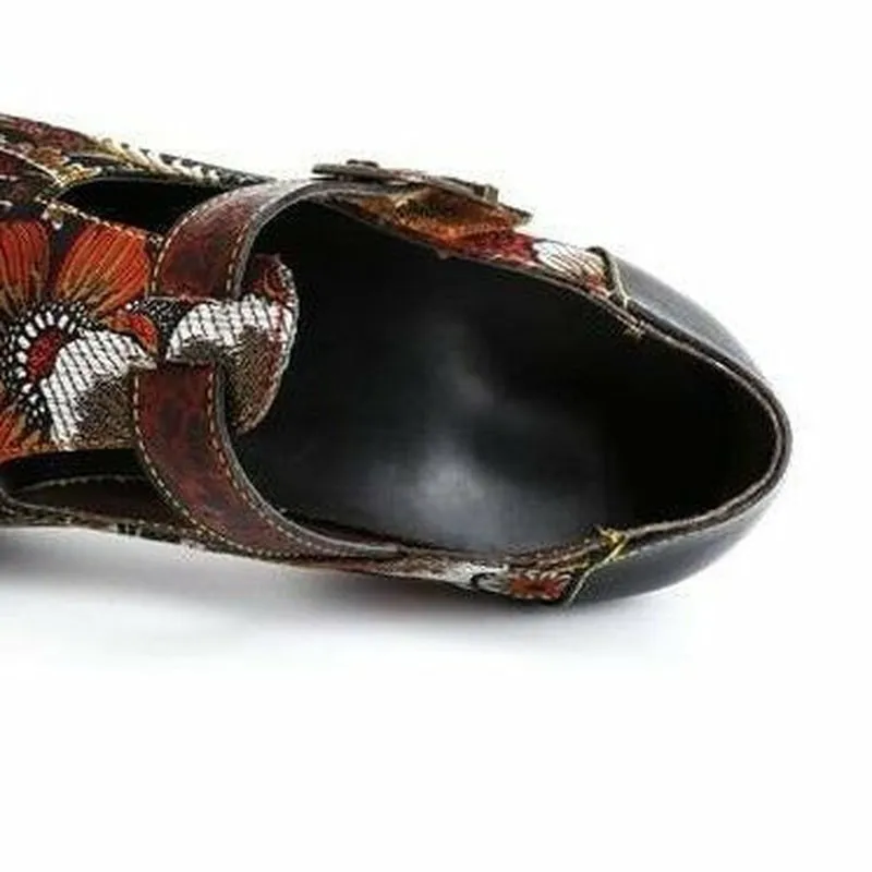Handmade Embroidered Round Toe Leather Shoes