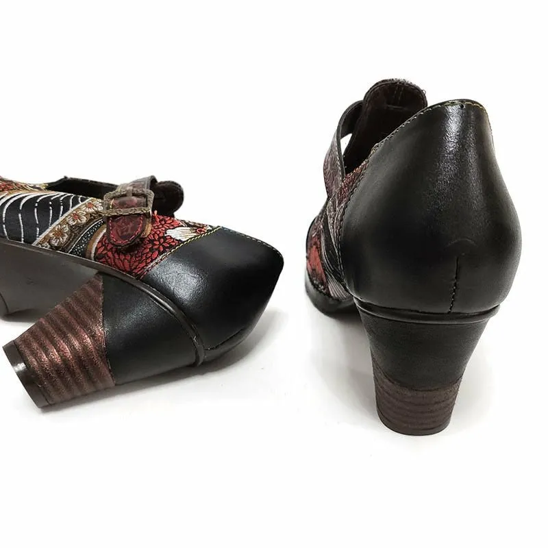 Handmade Embroidered Round Toe Leather Shoes