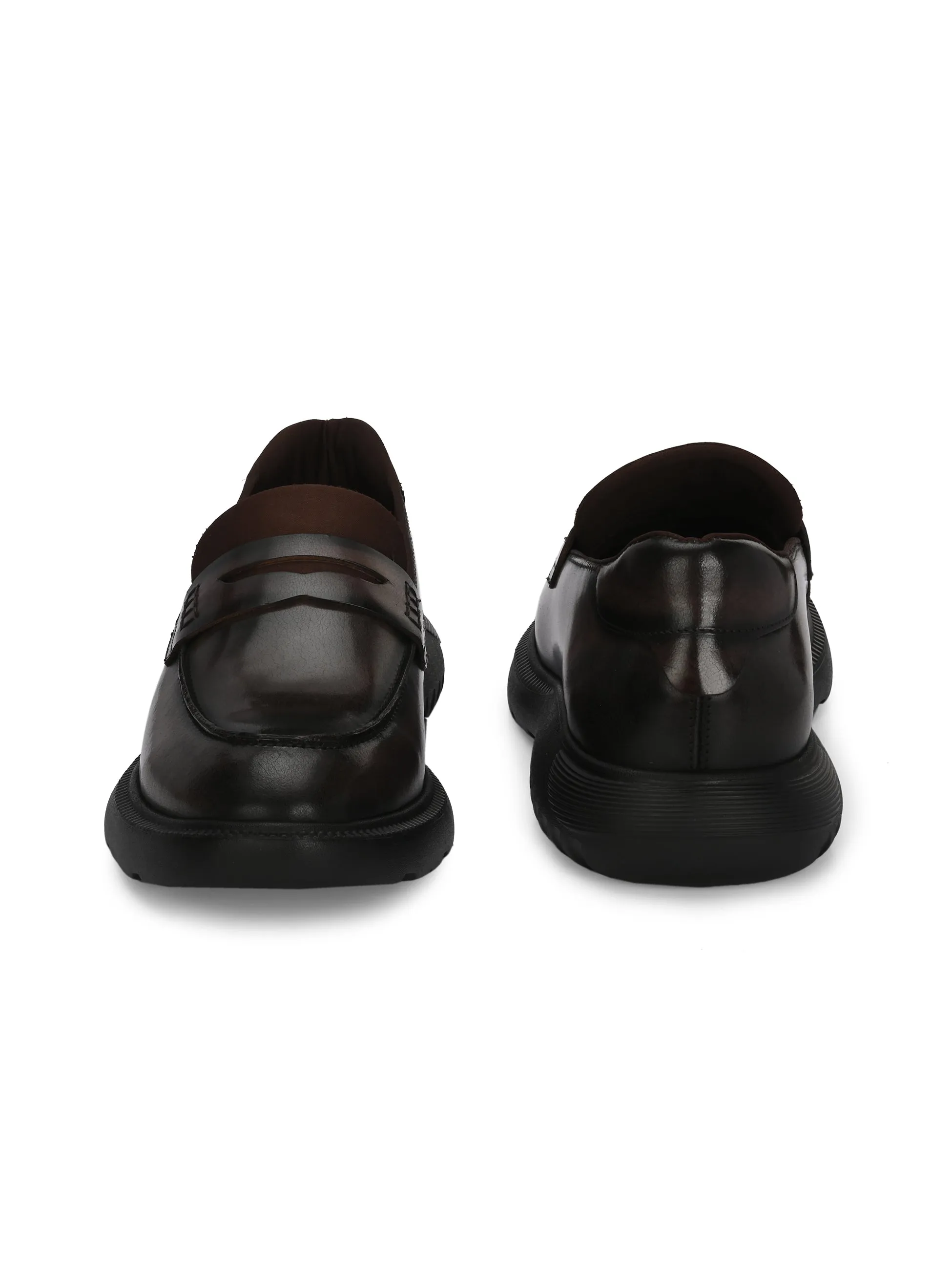 Hitz Men's Brown Leather Semi Formal Shoes