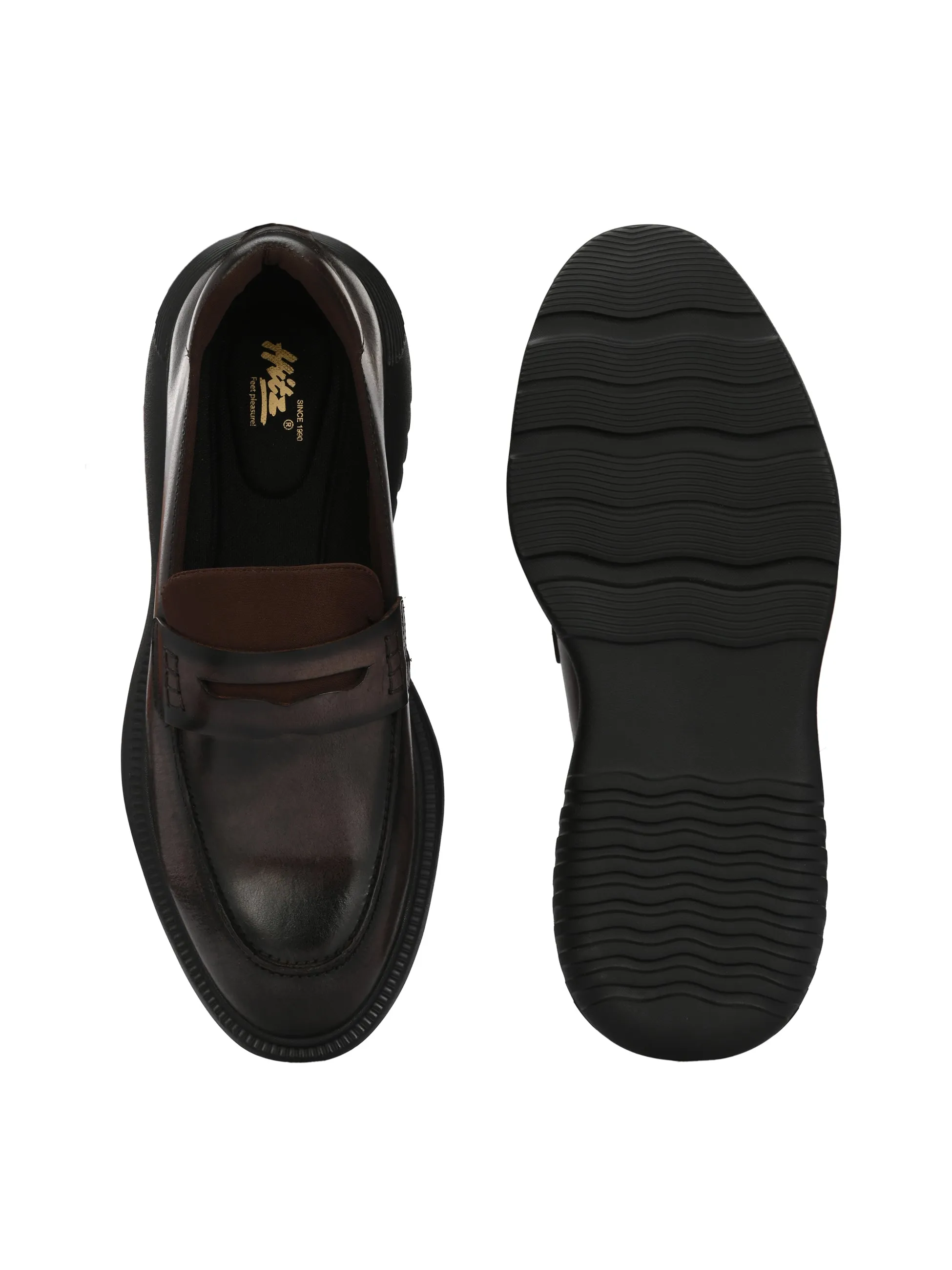 Hitz Men's Brown Leather Semi Formal Shoes