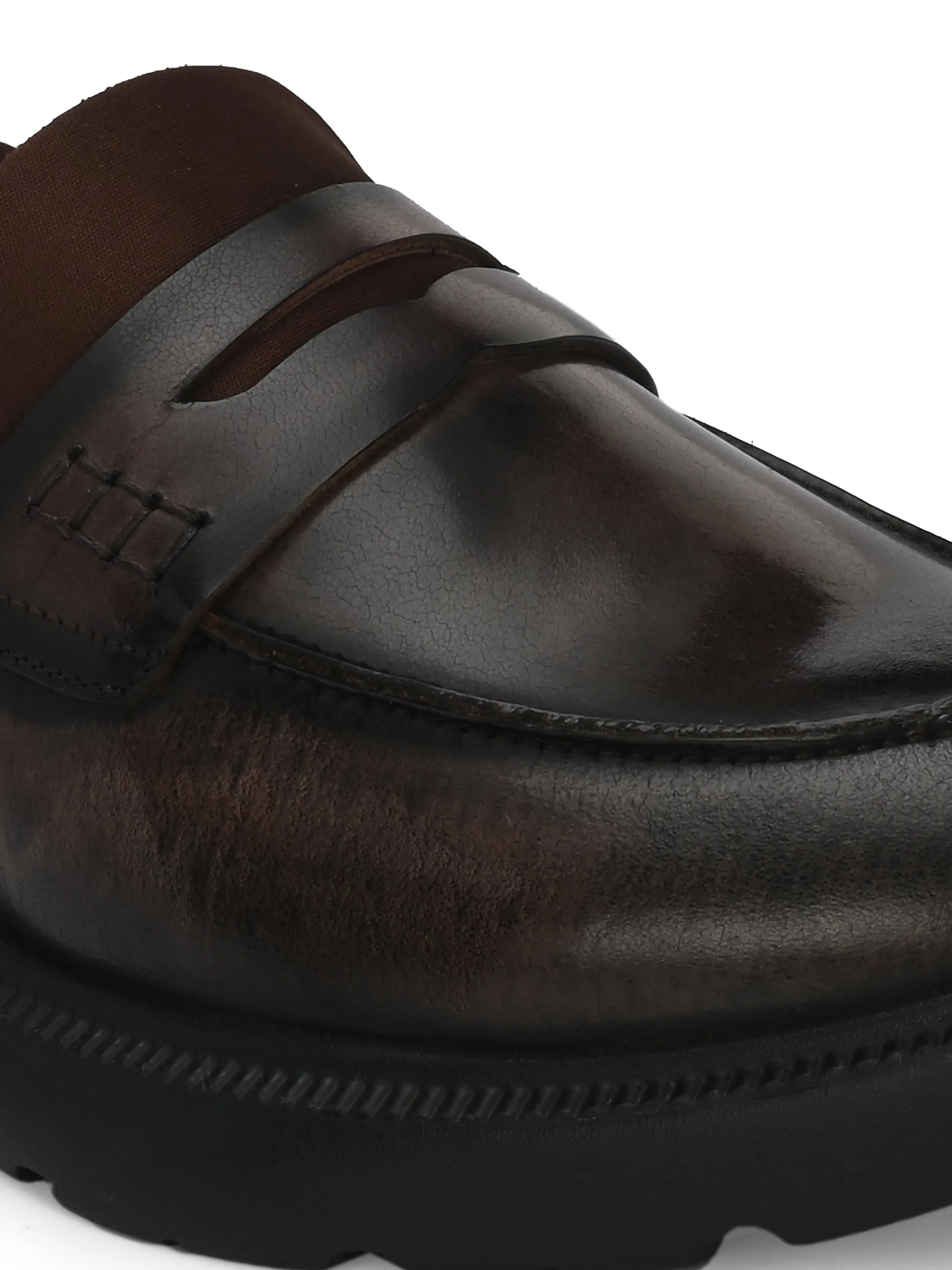 Hitz Men's Brown Leather Semi Formal Shoes