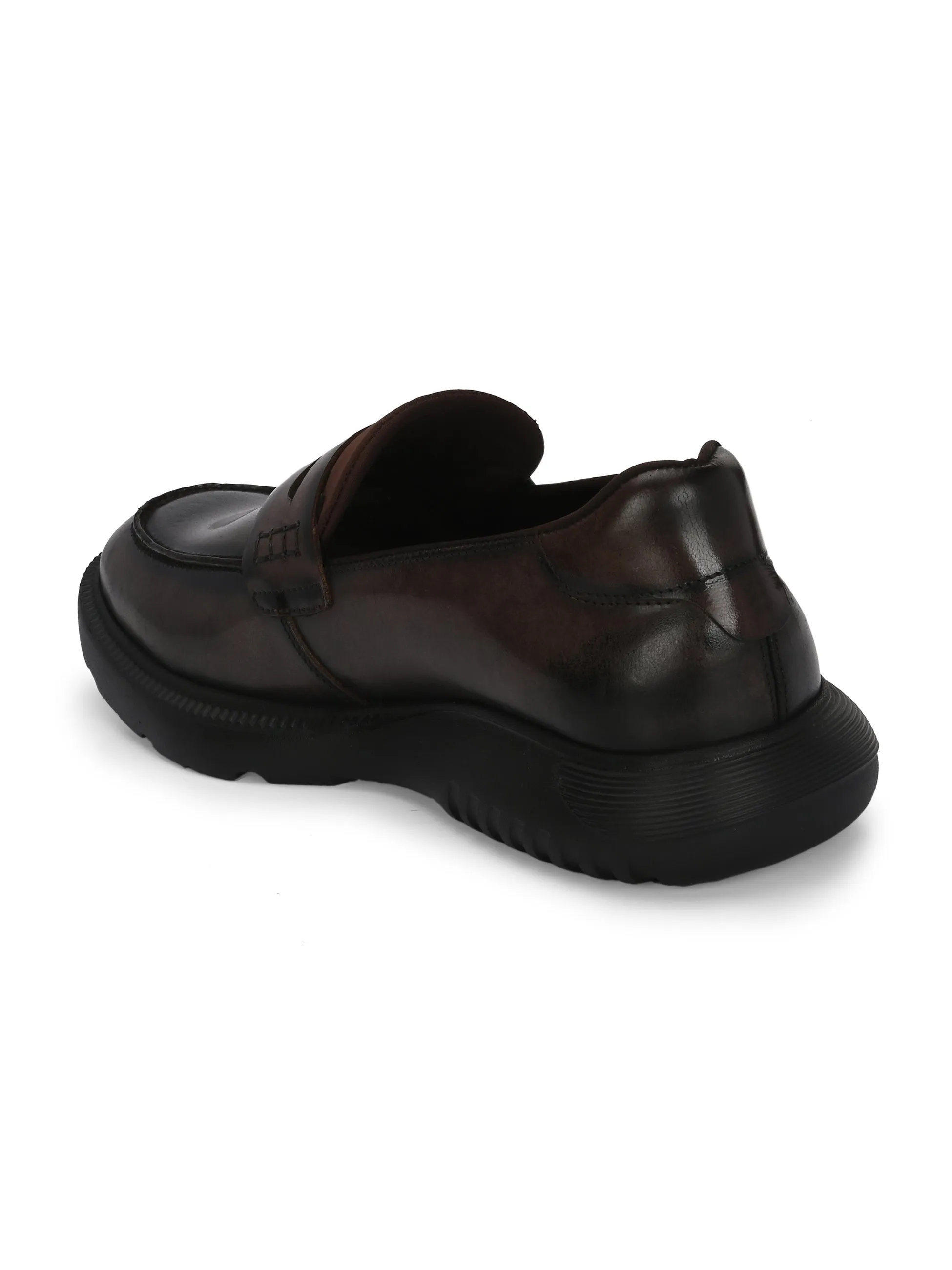 Hitz Men's Brown Leather Semi Formal Shoes