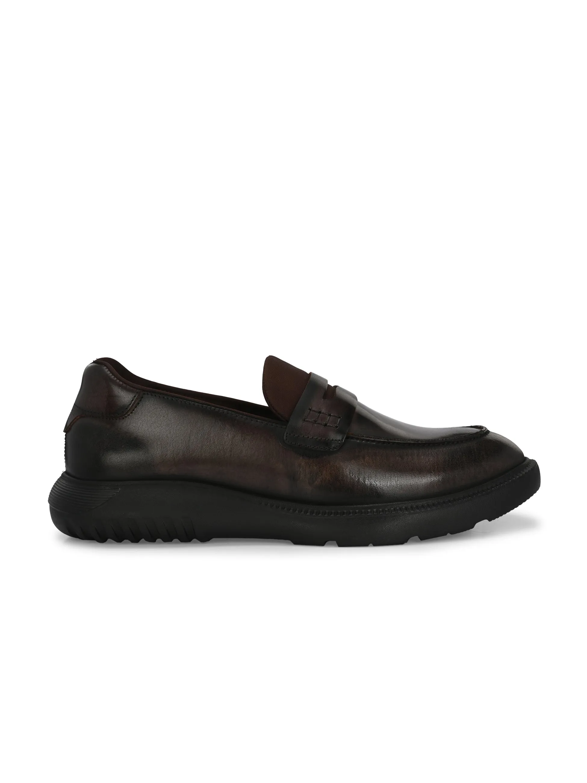 Hitz Men's Brown Leather Semi Formal Shoes