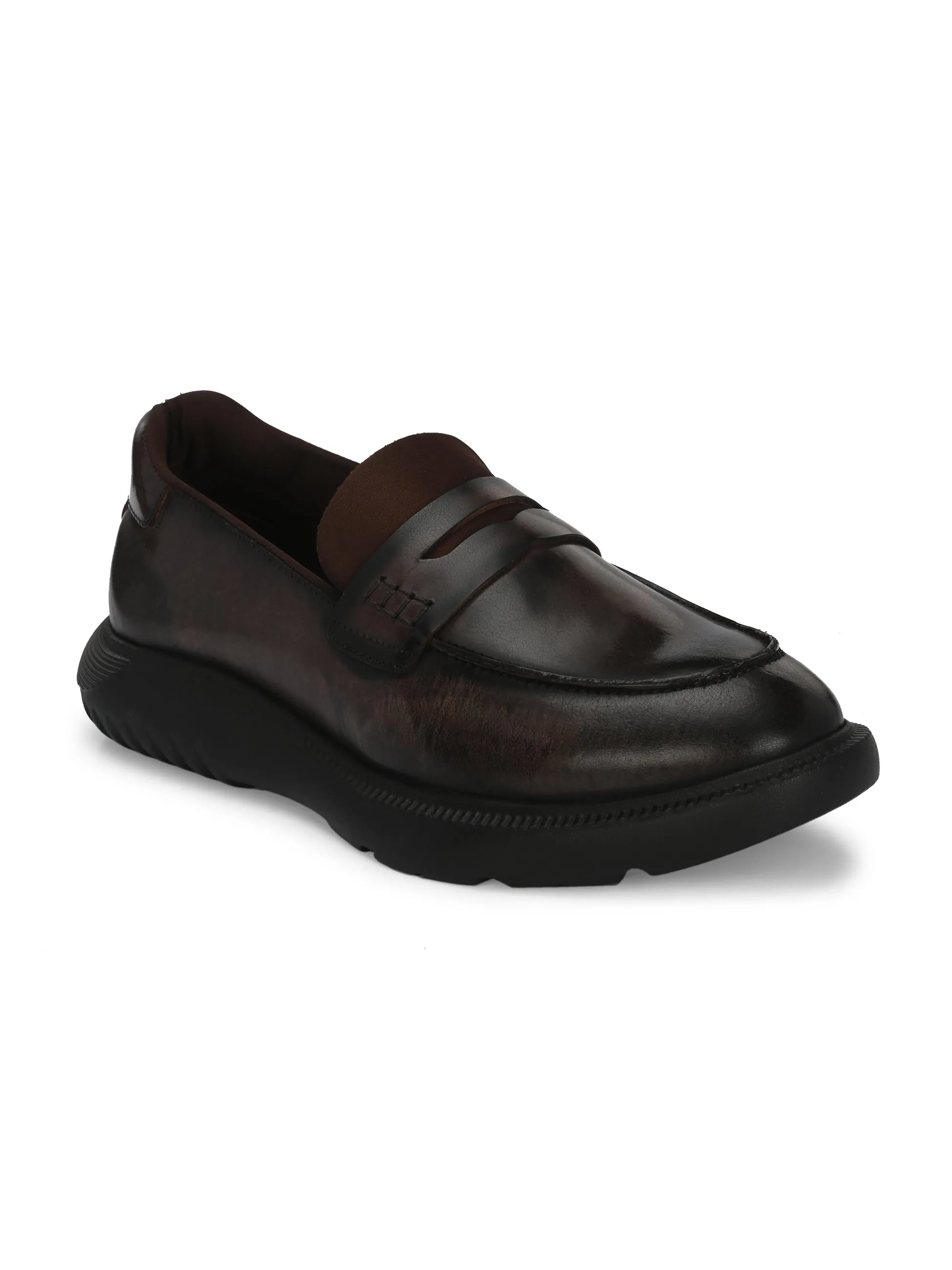 Hitz Men's Brown Leather Semi Formal Shoes